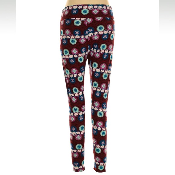 LuLaRoe TC Tall Curvy Plus Size 1X Nesting Doll Matryoshka Leggings Burgundy 1X - Picture 2 of 6